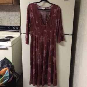 Floral and red maxi dress